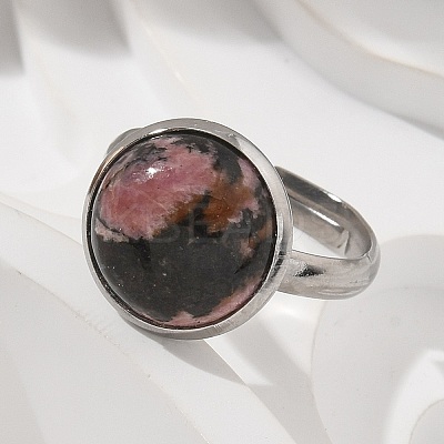Half Round Natural Rhodonite Finger Rings RJEW-M062-01P-07-1