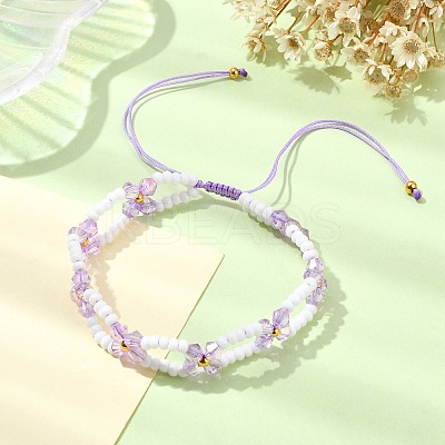 Woven Glass Flower Adjustable Braided Bead Bracelets for Women BJEW-MZ00100-02-1