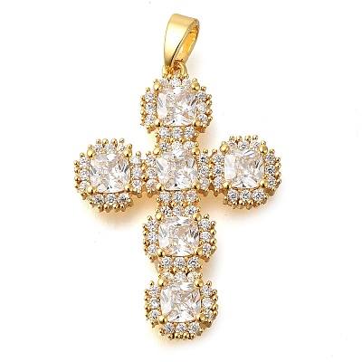 Brass Pave Clear Cubic Zirconia Pendants KK-M101-05G-02-1