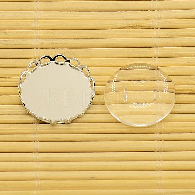 Brass Cabochon Settings and Flat Round Transparent Clear Glass Cabochons KK-X0003-P-RS-1