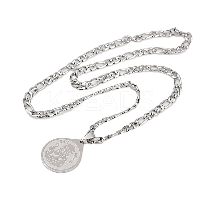 Teardrop with Father St. Benedict Pattern 201 Stainless Steel Pendant Necklaces for Men Women LS-NJEW-K283-19P-1