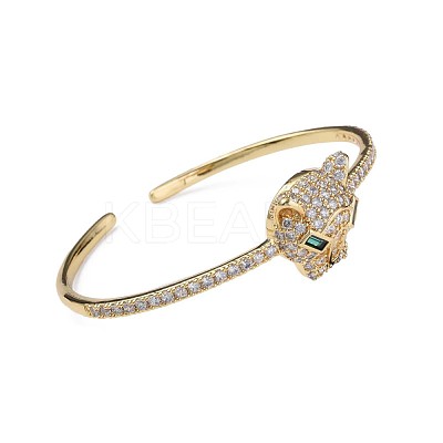 Cubic Zirconia Leopard Open Cuff Bangle BJEW-N012-028-1