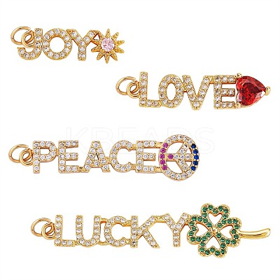 4Pcs 4 Style Eco-Friendly Brass Micro Pave Cubic Zirconia with Glass Pendants KK-SZ0005-79-1