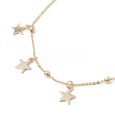 304 Stainless Steel Star Charm Anklets with Brass Satellite Chains AJEW-AN00549-1