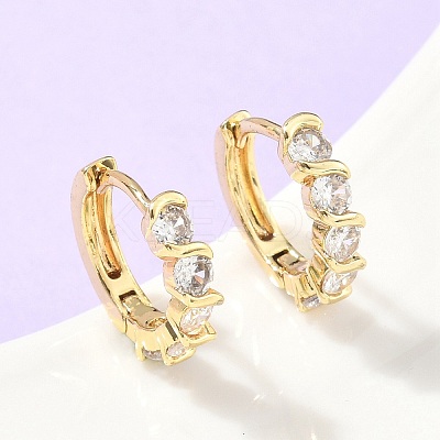Flat Round Brass Micro Pave Clear Cubic Zirconia Hoop Earrings EJEW-Z102-19G-1