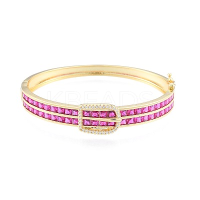 Cubic Zirconia Belt Buckle Hinged Bangle BJEW-N014-012-1