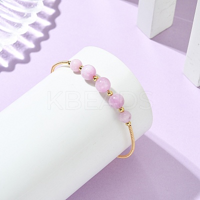 Copper French Wired & Round Natural Kunzite Cuff Bangles for Women BJEW-JB13989-1