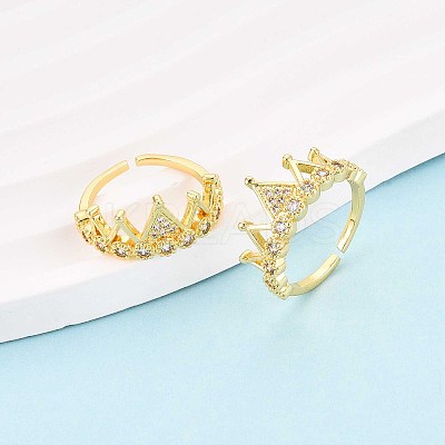 Brass Micro Pave Cubic Zirconia Cuff Rings for Women KK-T071-70G-1