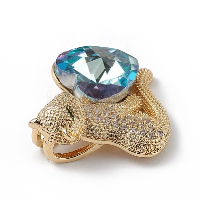 Real 18K Gold Plated Rack Plating Brass Micro Pave Clear Cubic Zirconia Pendants KK-C015-14G-10-1