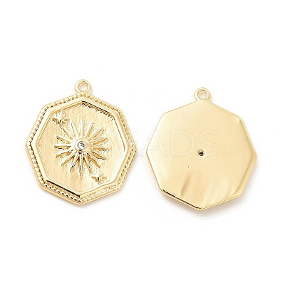 Brass with Micro Pave Clear Cubic Zirconia Pendants KK-B062-05G-1