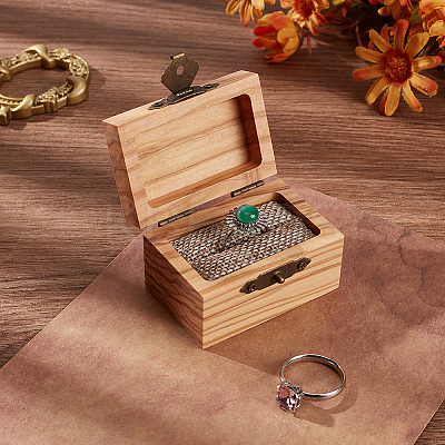 Wood and Sponge Iron Cuboid Ring Boxes CON-WH0200-07C-1