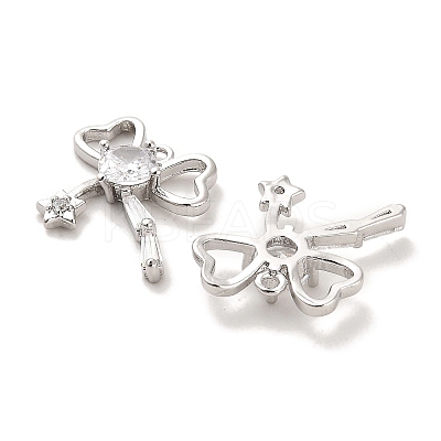 Brass Micro Pave Clear Cubic Zirconia Charms KK-C054-19P-1