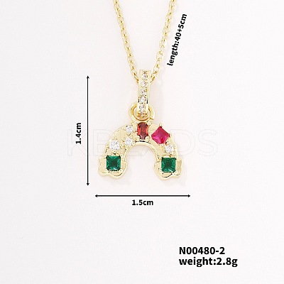 Simple Cute Style Rainbow Shape Brass Coloful Cubic Zirconia Pendant Necklace with Cable Chain for Women Girl DR2102-2-1