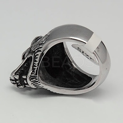 Unique Retro Men's 304 Stainless Steel Wolf Rings RJEW-F006-176-1
