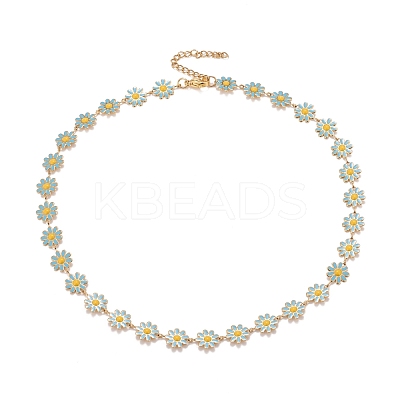 Enamel Daisy Link Chain Necklace NJEW-P220-01G-06-1