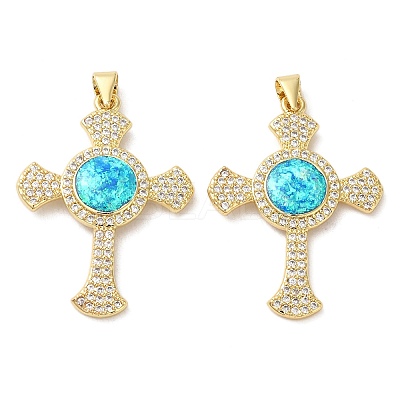 Rack Plating Brass Micro Pave Cubic Zirconia Pendants KK-P268-17G-G-1