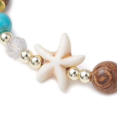 Adjustable Dyed Synthetic Turquoise & Coconut & Wood & Pearl Braided Bead Bracelets BJEW-JB10721-01-1