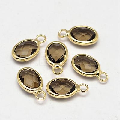 Oval Faceted Golden Tone Brass Glass Charms GLAA-O015-16G-1