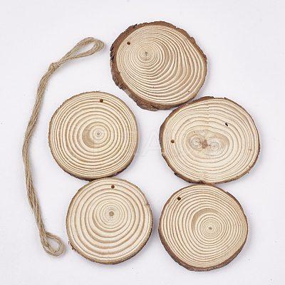 Undyed Unfinished Wooden Pendants WOOD-T011-35-1