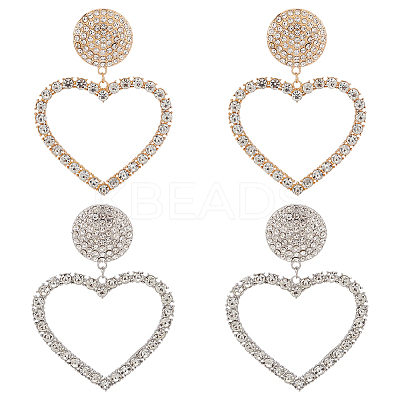 2 Pairs 2 Colors Crystal Rhinestone Hollow Out Heart Dangle Stud Earrings EJEW-AN0001-26-1