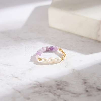 Natural Freshwater Pearl & 925 Sterling Silver Beaded Finger Rings for Women RJEW-G331-02G-1