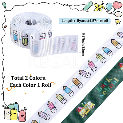 2 Rolls 2 Styles School Season Theme Polyester Colorful Printed Grosgrain Ribbon OCOR-GF0004-23C-1