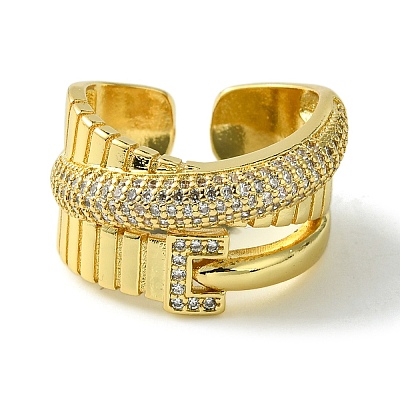 Brass Micro Pave Cubic Zirconia Open Cuff Rings RJEW-K256-41G-1