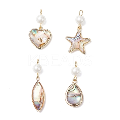 4Pcs 4 Styles Brass Enamel Imitation Abalone Shell Pendants PALLOY-JF04291-1