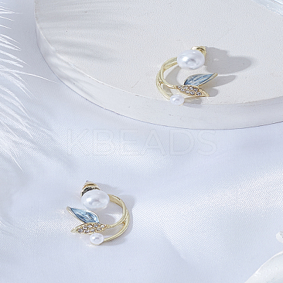 1Pair Leaf Alloy Rhinestone Stud Earrings EJEW-LP0008-026-1