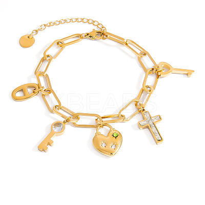 304 Stainless Steel Micro Pave Cubic Zirconia Charm Bracelets FS-WG2DFC3-01-1
