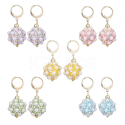 Polymer Clay Rhinestone Disco Ball Dangle Leverback Earrings EJEW-JE05298-1