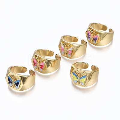 (Jewelry Parties Factory Sale)Brass Enamel Cuff Rings RJEW-S045-074-NR-1