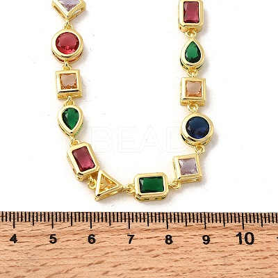 Brass Pave Colorful Cubic Zirconia Geometric Link Chain Necklaces NJEW-P337-01G-1