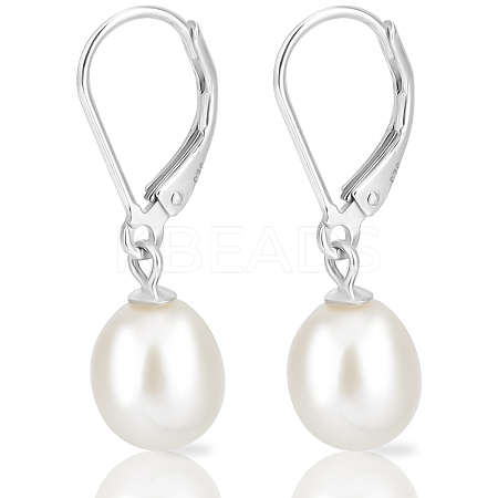 925 Sterling Silver Natural Pearl Leverback Earrings EJEW-BBC0001-81-1
