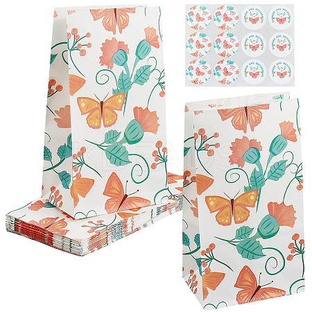 24Pcs Butterfly Printed Kraft Paper Food Storage Bags ABAG-SP0001-45-1