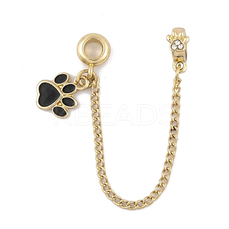 Rack Plating Paw Print Alloy Black Enamel European Safety Chains FIND-C055-05G-01-1