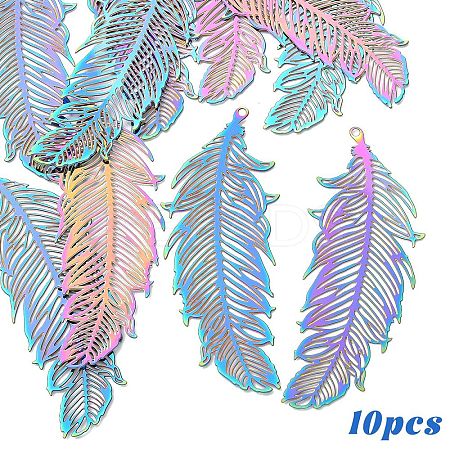 10Pcs Ion Plating(IP) 201 Stainless Steel Filigree Pendants STAS-YW0002-93-1