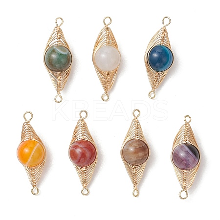 Natural Banded Agate(Dyed & Heated) Horse Eye Links Connector Charms PALLOY-JF04949-1
