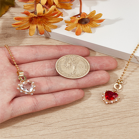 2Pcs Heart Brass Cubic Zirconia Charms Ceiling Fan Pull Chain Extenders PALLOY-LP00057-1