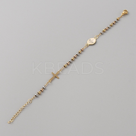 304 Stainless Steel Jesus & Cross Link Bracelet with 201 Stainless Steel Beaded Chains BJEW-WH0012-20D-1