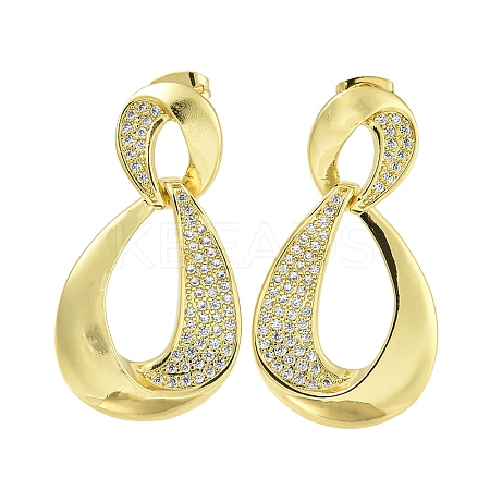 Teardrop Brass Clear Cubic Zirconia Dangle Stud Earrings EJEW-Q390-05G-1