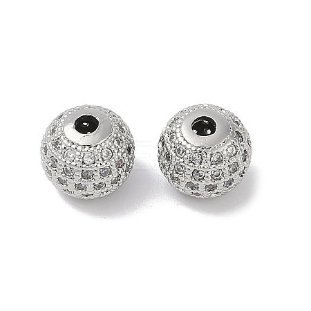 Brass Pave Clear Cubic Zirconia Beads KK-Q030-12P-1