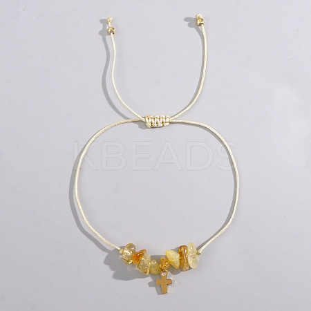 Bohemian Style Cross Natural Citrine Braided Beaded Bracelets for Women XK2373-2-1