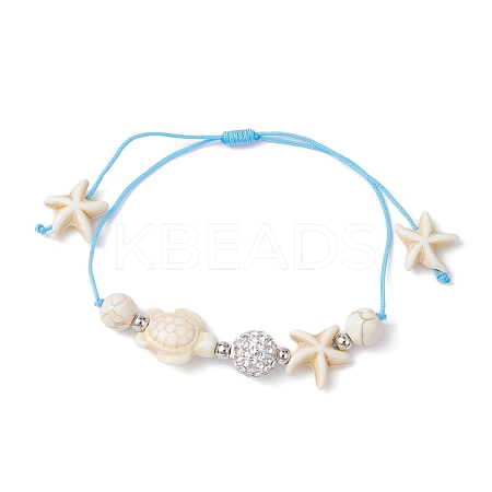 Starfish & Turtle Synthetic Turquoise(Dyed & Heated)  and Magnesite Braided Bead Bracelets BJEW-JB09818-02-1