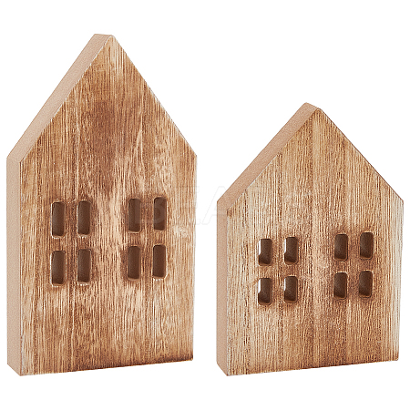 4Pcs 2 Styles Christmas Wood House Display Decorations DJEW-BC0001-28B-1