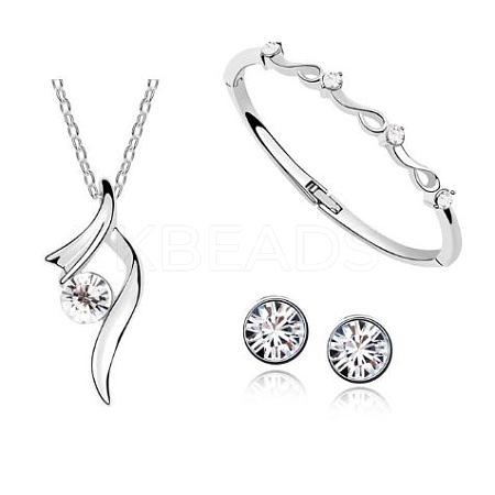 Rhinestone Twist Pendant Necklace & Diamond Bangle & Stud Earrings JEW101C-1