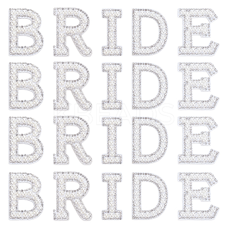 Rhinestone with Plastic Pearl Cloth Embroidery Sew on Appliques PATC-WH0008-142E-1