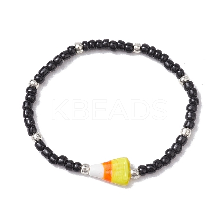Halloween Candy Corn Acrylic & Glass Seed Beaded Stretch Bracelets Women BJEW-JB10525-01-1