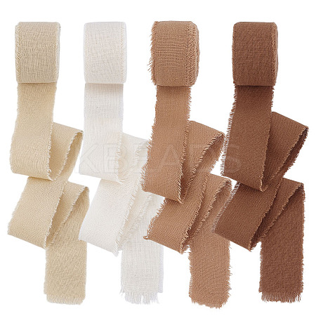 4 Rolls 4 Colors Cotton Frayed Ribbons OCOR-PH0005-71-1