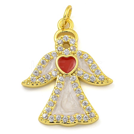 Brass Enamel Pendants with Jump Rings and Cubic Zirconia KK-D534-07G-1